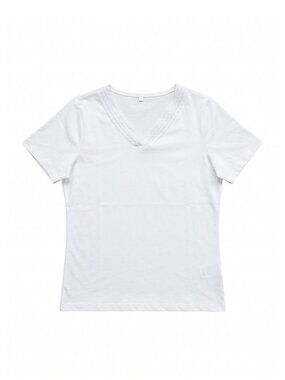 NWOT | Crisp White Short Sleeve V-Neck Tee Crochet Lace Trim Detail | Large